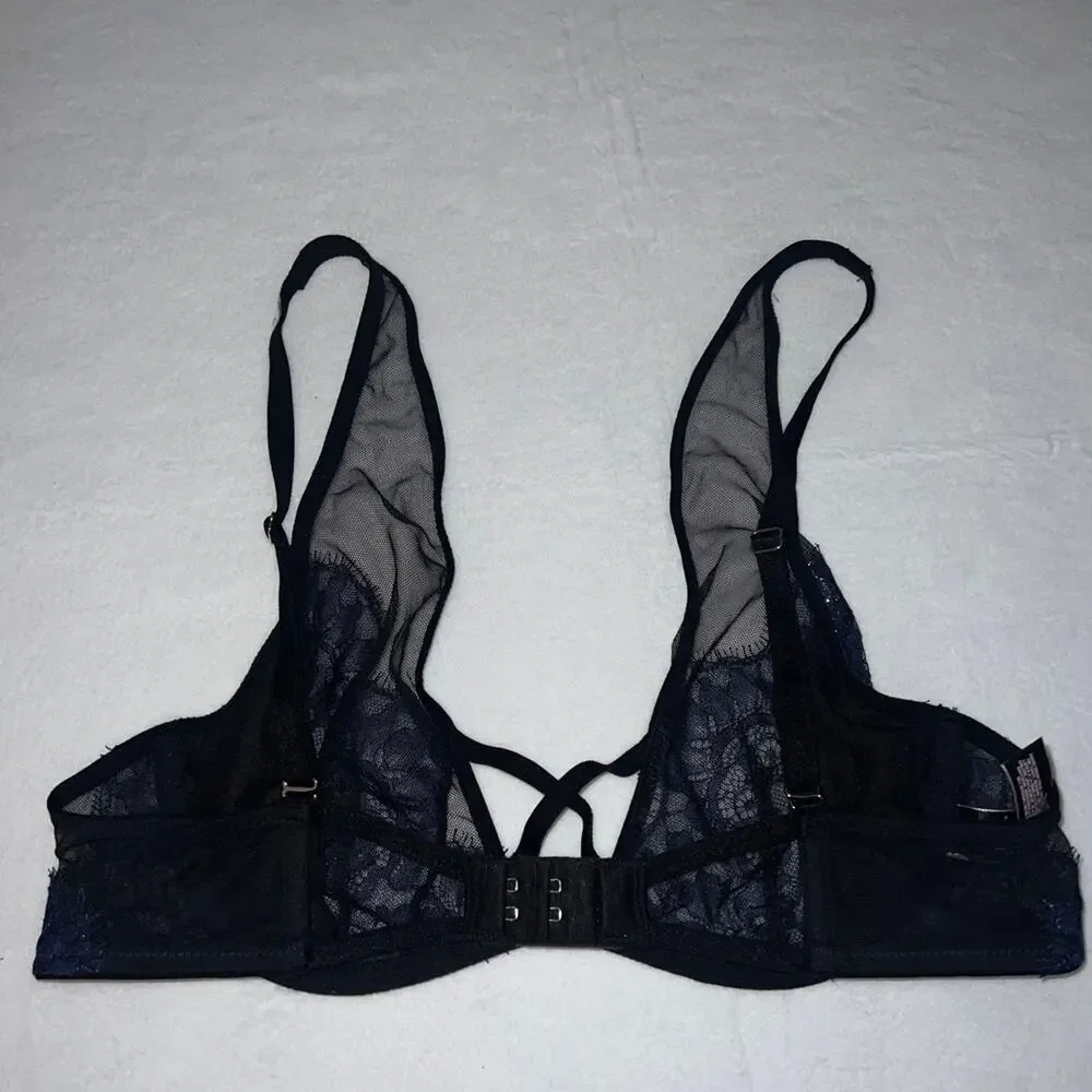 Victoria’s Secret very sexy unlined Strappy Plunge Lace Mesh Bra 36B